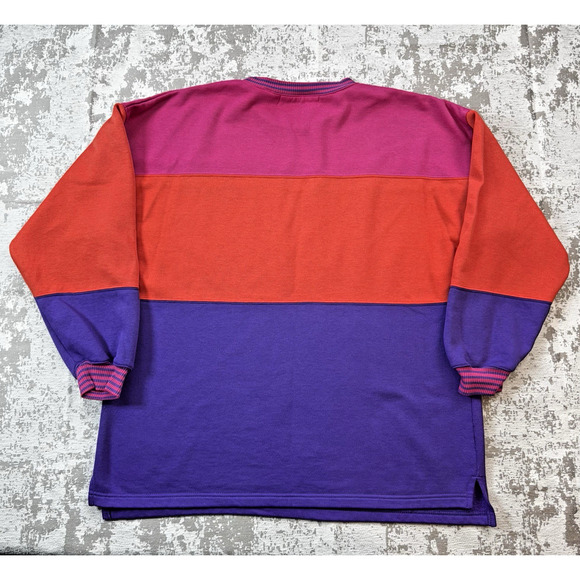 Vintage 90s Color Block Sweatshirt Pullover size Medium Pink Red Purple - Picture 3 of 11